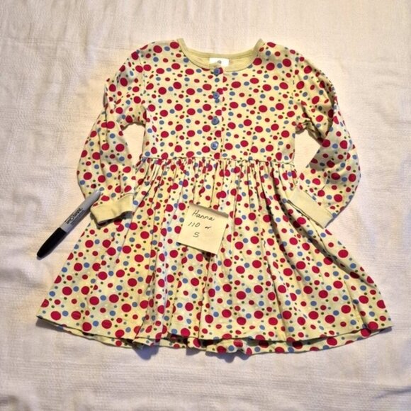 Hanna Andersson girls size 110 or 5 lime with red & blue polka dots, has defects - Picture 1 of 5